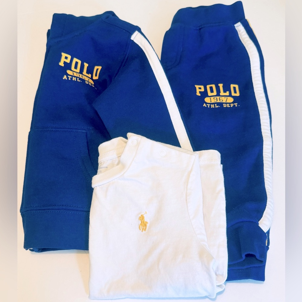 Ralph Lauren Baby Boys Blue & White Logo 3 Piece Tracksuit - Picture 3 of 5